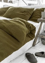 Linen duvet cover in Olive Green Washed linen bedding Custom sizes Duvet Cover - £24.99 GBP+