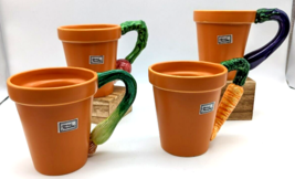 Vtg Set of 4 Dept 56 Garden Coffee  Mugs Vegetable Handles Hand Painted - £53.21 GBP