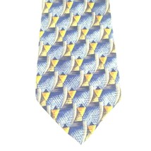 Robert Talbott Studio Tie Geometric Silk Hand Sewn Blue Gray Gold 60&quot; USA - £6.81 GBP