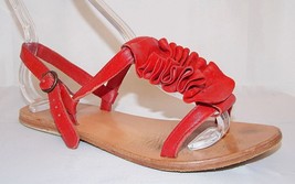 Chocolat Blu Flat Sandals Red Ruffle Leather Strappy size 6 - £12.67 GBP