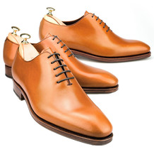 Classic Tan Color Oxford Handmade Lace Up Genuine Leather Shoes For Men - $127.39