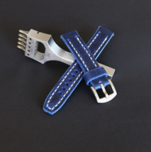 Leather watch strap 18-26mm Dark blue, Handmade Distressed Two-Piece Wat... - $65.00