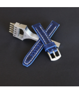 Leather watch strap 18-26mm Dark blue, Handmade Distressed Two-Piece Wat... - $65.00