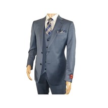 Men Suit BERLUSCONI Turkey 100% Italian Wool Super 180's 3pc Vested #Ber4 Navy image 4