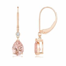 Morganite Drop Earrings with Diamond in 14K Gold (Grade-AAAA, 8x6MM) - £738.98 GBP