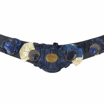 Vintage 1980s Nina Arjani Leatherock Black Embellished Jeweled V Belt Small 28&quot; - £36.77 GBP