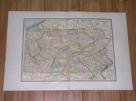 1887 Antique Map Of Pennsylvania / Verso New Jersey Connecticut - £19.76 GBP