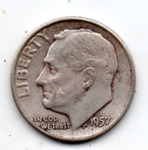 1957 Roosevelt Dime - Silver - Circulated Minimum Wear - £7.83 GBP