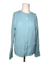Madison Studio All Cashmere Cable Knit Cardigan Sweater Size L Aqua Blue... - $20.89
