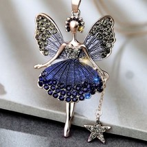 Butterfly Fairy Pendant Necklace | Ballet Dancing Fairy Crystal Chain Charm #253 - £19.48 GBP