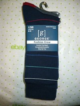 George Men&#39;s Fashion Crew Dress Socks 3 Pair Shoe Size 6-12  Navy Stripe - £10.35 GBP