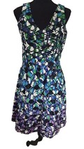 Just Taylor Women&#39;s Dress Size 4 Watercolor Black White Blue Green Sleev... - $26.03