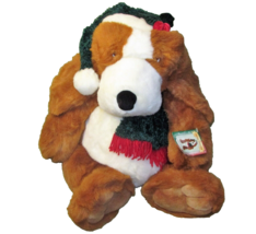 26&quot; Vintage Plush Jc Penney Holiday Collection Christmas Puppy Green Santa &amp; Tag - £25.17 GBP