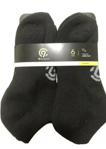 Champion Performance Duo Dry Youth Low Cut Socks 6 pairs Black - $9.50