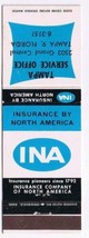 Matchbook Cover Tampa Service Office Insurance By North America  - $0.67