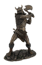 Viking Warrior Swinging an Axe Bronze Finish Statue - £66.27 GBP