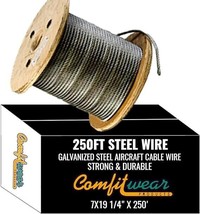 Galvanized Steel Aircraft Cable Wire 7x19 1/4&quot; x 250&#39; - £93.31 GBP