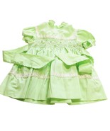 Princess Anne Hand Smocked Dress Green Pink Roses T2 Vtg Little Girls exe - $29.21