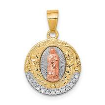 10K Two-Tone w/ Rhodium CZ Lady Of Guadalupe Round Pendant 10C1335 - $202.13