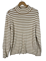 Ralph Lauren Turtleneck Sweater 2X Womens Tan White Stripe Monogram Neck... - $55.88