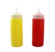 2 Piece Plastic Squeeze Mustard Ketchup Salad Dressing Condiment Set 10 Ounce - £5.53 GBP