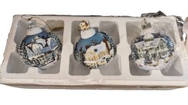 Thomas Kinkade Set Of 3 victorian Christmas III  Glass Ornaments Bradford 2002 - £43.52 GBP