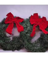 24&quot; Noble Pine Artificial Christmas Wreaths Green Red Velvet Ribbon Lot ... - $29.39