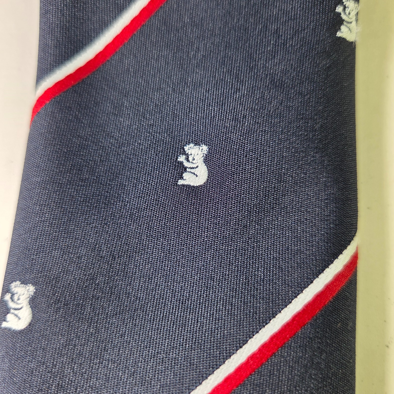 Austico Koala Novelty Stripe Tie Navy Red White Made in Australia 53" x 2.75" Item image 3