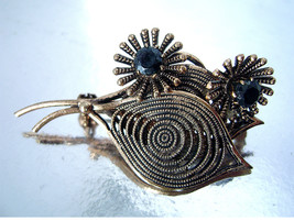 Vintage Mid-Century Copper Leaf Hematite Daisies Retro Brooch - £16.47 GBP