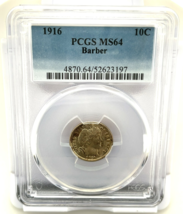 1916 Barber Dime 10C Graded by PCGS as MS64 - $346.50