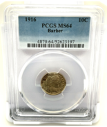 1916 Barber Dime 10C Graded by PCGS as MS64 - $476.58 CAD