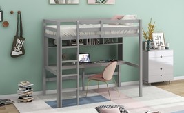 Twin Size Loft Bed with Convenient Desk, Shelves, and Ladder, White - £327.98 GBP