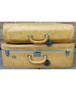 Vtg VENTURA Suitcase &amp; Garment Bag Mustard Tan Locking Luggage Set Tweed... - £29.94 GBP
