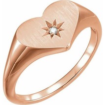 Authenticity Guarantee 
14k Rose Gold Heart Starburst Diamond Signet Ring - £485.63 GBP+