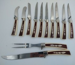 Vintage Regent Sheffield Ivory Brown Leaf Design 12 pc Knife Set - £21.13 GBP