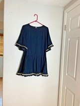 Indikah Womens Sz M Black Dress Pompon Trim Knee Length - $26.73