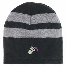 Trendy Apparel Shop Double Cup Morning Coffee Striped Short Beanie - Black Grey - £15.17 GBP