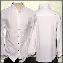 Fender Grind Diamond Stitch Panel Mens Long Sleeve Button Up Shirt White NEW S - £39.90 GBP