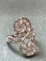 Used Long Silvertone Lacey Curlicue Ring Size 8.5 – top of ring is 0.5 x 1 and 1 - £6.14 GBP