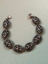 Estate Oxidized Silvertone Oval w Abstract Curlicue Link Bracelet w Magnetic - £10.40 GBP