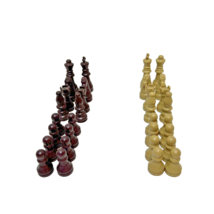 Vintage Set of Brown and Cream Chess Pieces Felt Bottom Complete No Board - $14.83