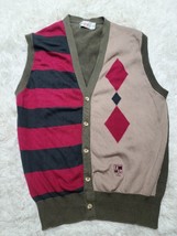 Clark &amp; Gregory Button Sweater L Vest Cotton Made In Scotland Striped Argyle VTG - £12.43 GBP