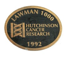 Vintage 1992 Hutchinson Cancer Research Belt Buckle Brass tone Metal Black RARE - £15.72 GBP