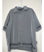 Men’s Sapphire Lounge XL Y2K Grey Button Up Short Sleeve Tribal - $34.04 CAD