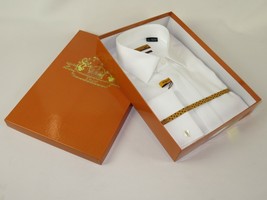 Men 100% Egyptian Cotton Shirt French Cuffs Wrinkle Resistance ENZO 71402 White image 2