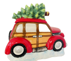 Holiday Time Red Woodie Station Wagon Cookie Jar Christmas Tree Hand Painted - £24.52 GBP