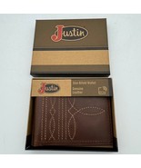 Justin Slim Bifold RFID Wallet Genuine Leather Western Stitch Brown Gift... - $29.99