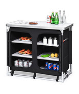 Outdoor Camping Cooking Table with Storage Organizer - Color: Black - $211.56 CAD