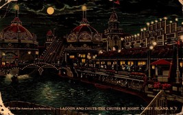 Coney Island NY-1917 &quot;Lagoon and Chute the Chutes by Night&quot;-bk53 - £11.65 GBP