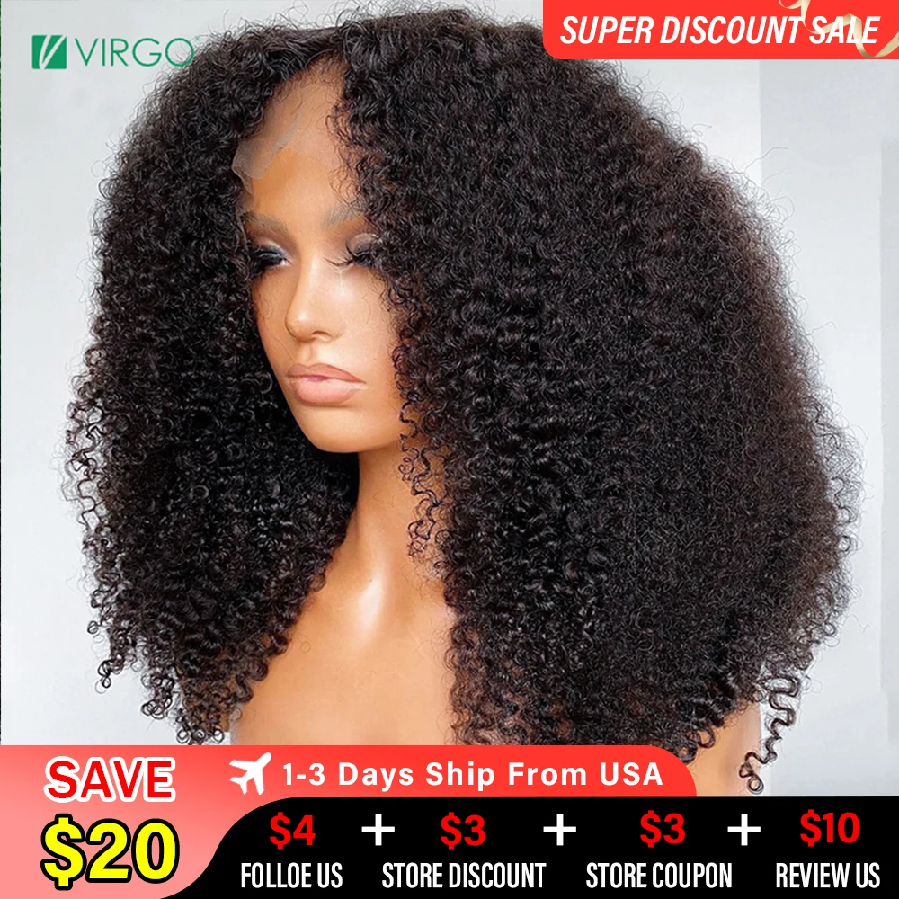 Virgo Afro Kinky Curly 13x4 Lace Front Wig Glueless Mongolia Lace Frontal Hum - £89.59 GBP+